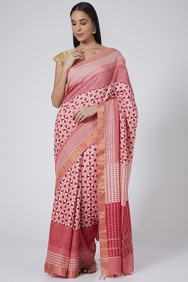 Red & Gold Printed Festive Saree by Avni Bhuva at Pernia's Pop Up Shop