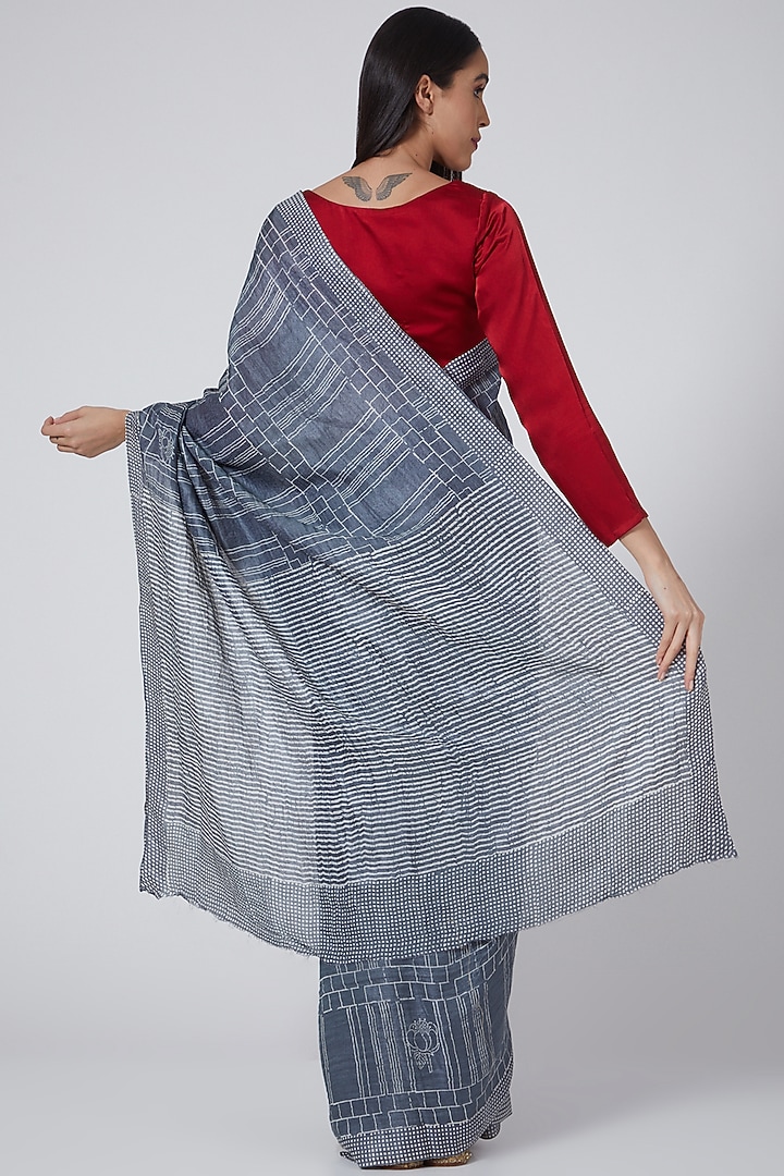 Grey Hand Block Printed Festive Saree by Avni Bhuva at Pernia's Pop Up Shop
