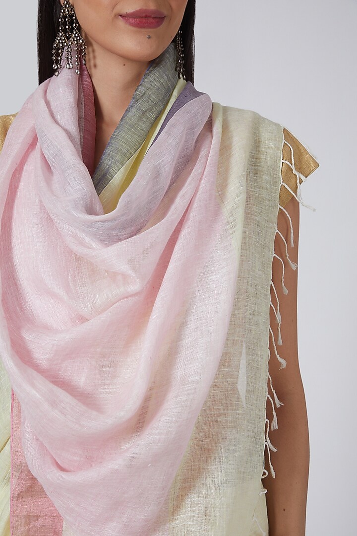 Beige Hand Block Printed Festive Saree by Avni Bhuva at Pernia's Pop Up Shop