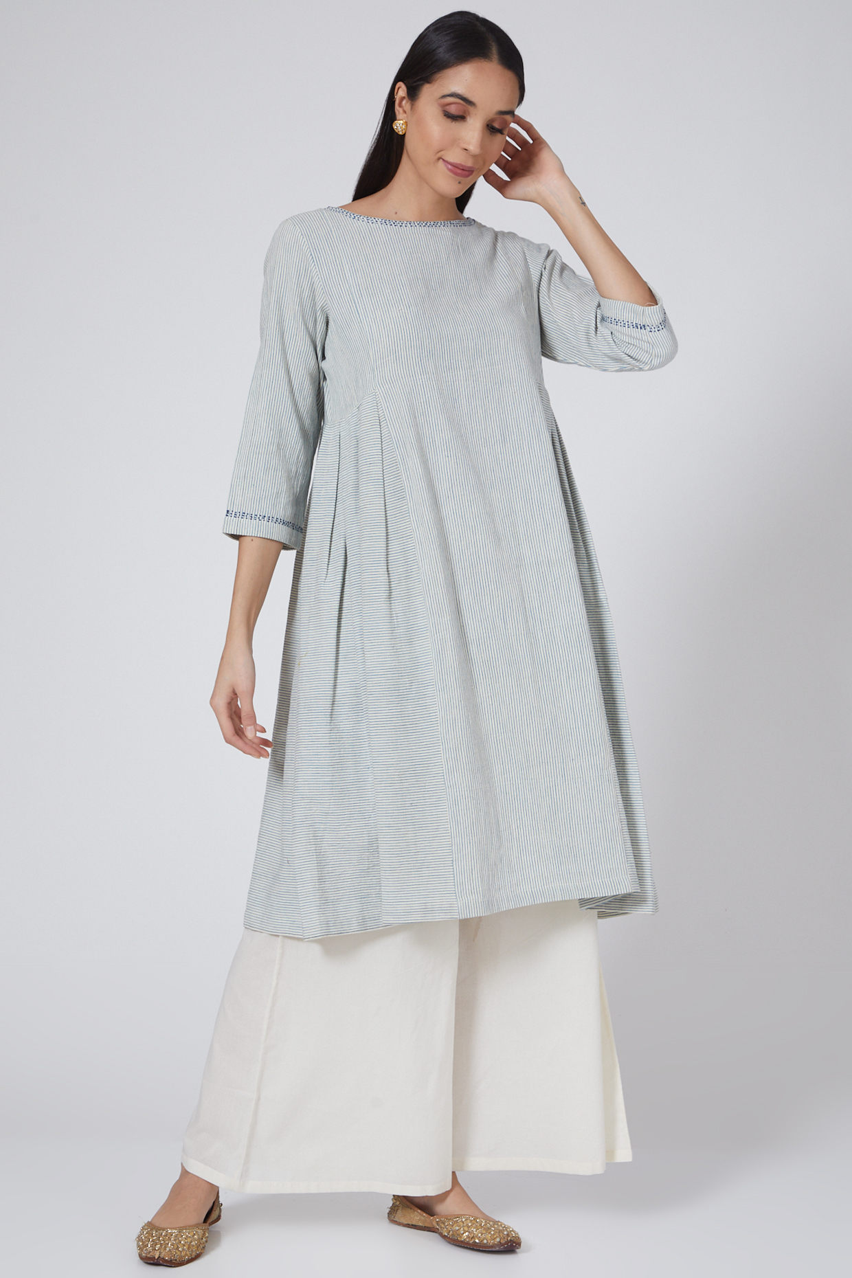 Beige Block Printed Kurta by Avni Bhuva