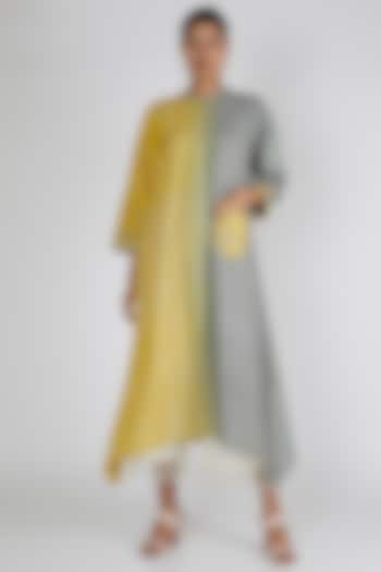 Yellow & Grey Asymmetric Tunic by Avni Bhuva