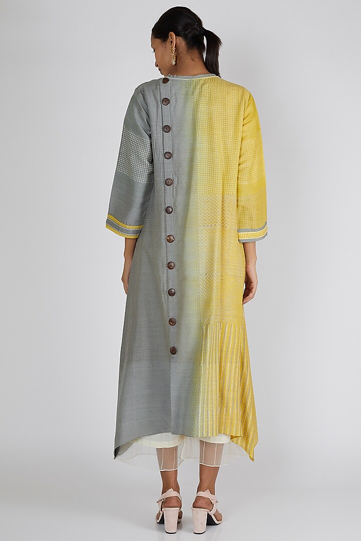 Yellow & Grey Asymmetric Tunic by Avni Bhuva at Pernia's Pop Up Shop