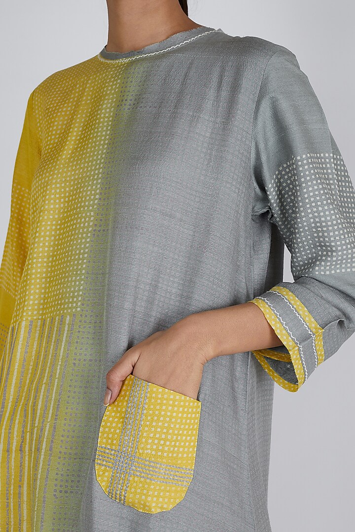 Yellow & Grey Asymmetric Tunic by Avni Bhuva at Pernia's Pop Up Shop
