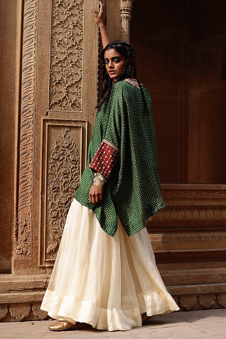 Green Silk Cotton Hand-Block Printed Kaftan Set by Avacara at Pernia's Pop Up Shop