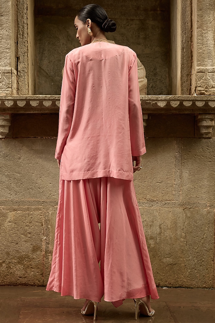 Pink Silk Hand Embroidered Short Kurta Set by Avacara at Pernia's Pop Up Shop