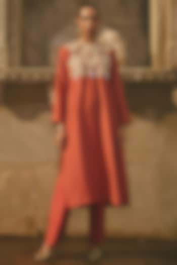 Rust Silk Patchwork Kurta Set by Avacara at Pernia's Pop Up Shop