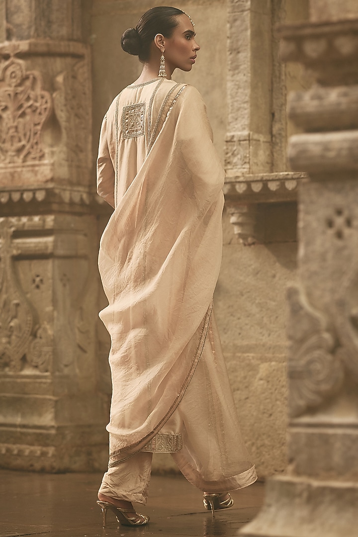 Beige Organza & Silk Dori Embroidered Kurta Set by Avacara at Pernia's Pop Up Shop