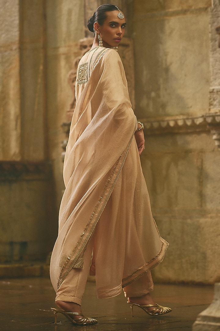 Beige Organza & Silk Dori Embroidered Kurta Set by Avacara at Pernia's Pop Up Shop