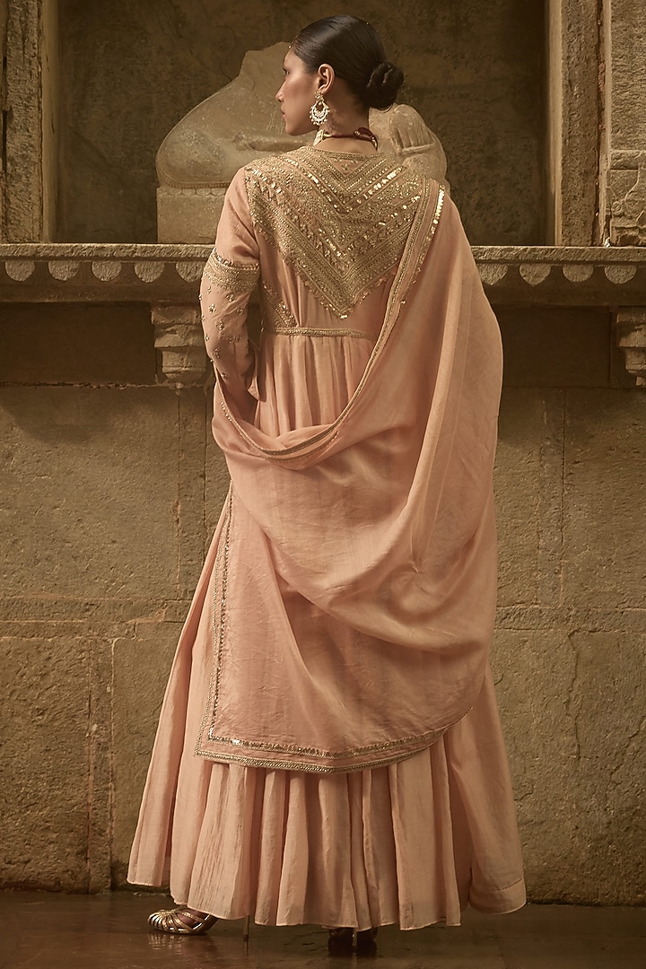 Beige Chanderi Embroidered Bridal Anarkali Set by Avacara at Pernia's Pop Up Shop