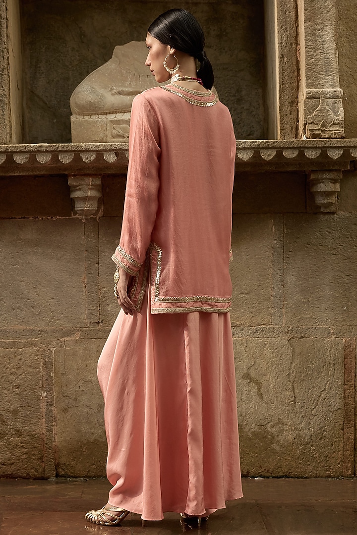 Pink Organza Dori Work Short Kurta Set by Avacara at Pernia's Pop Up Shop