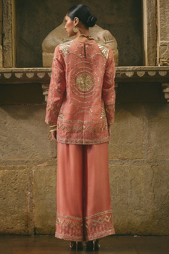 Pink Organza Gota Work Short Kurta Set by Avacara at Pernia's Pop Up Shop