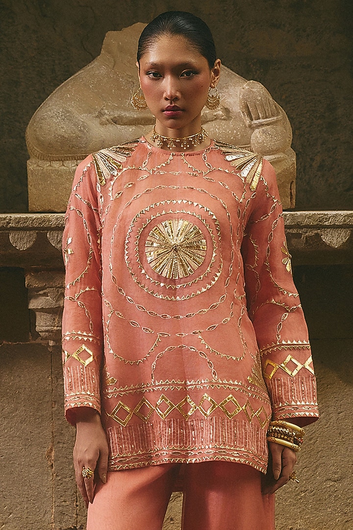 Pink Organza Gota Work Short Kurta Set by Avacara at Pernia's Pop Up Shop