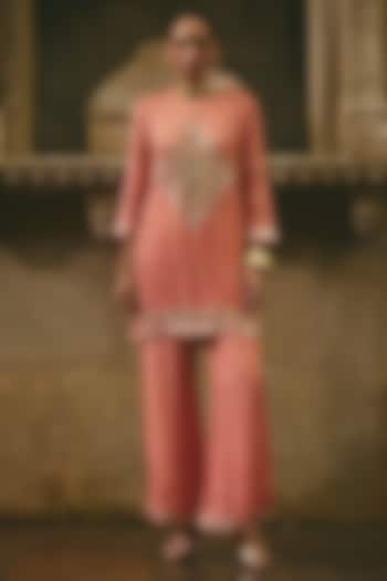 Pink Organza Gota Patti Work Short Kurta Set by Avacara at Pernia's Pop Up Shop