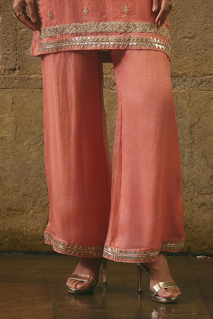 Pink Organza Gota Patti Work Short Kurta Set by Avacara at Pernia's Pop Up Shop