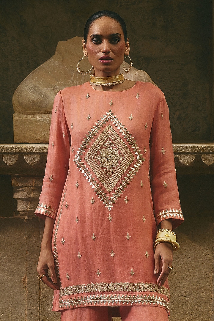 Pink Organza Gota Patti Work Short Kurta Set by Avacara at Pernia's Pop Up Shop