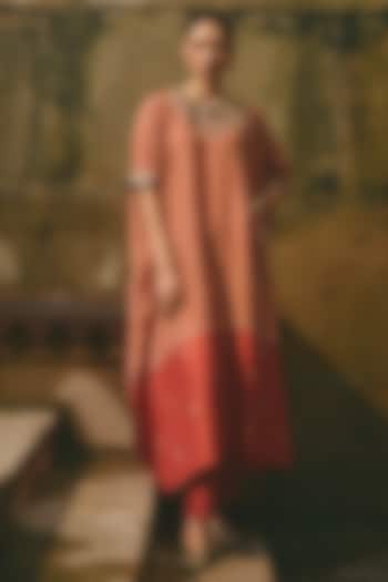 Pink & Rust Red Silk Dori Work Kaftan Set by Avacara at Pernia's Pop Up Shop