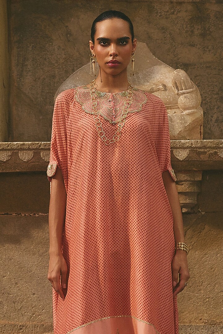 Pink Silk Dori Work Kaftan Set by Avacara at Pernia's Pop Up Shop