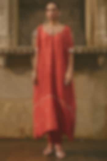 Rust Red Silk Dori Work Kaftan Set by Avacara at Pernia's Pop Up Shop
