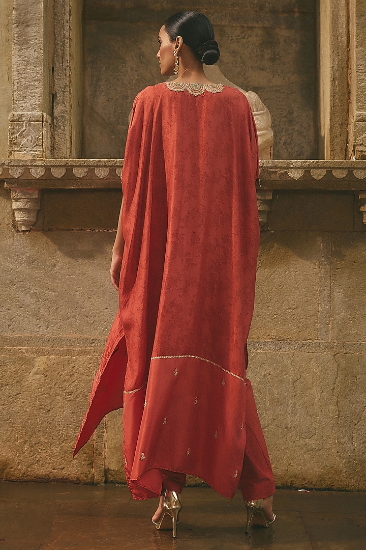 Rust Red Silk Dori Work Kaftan Set by Avacara at Pernia's Pop Up Shop