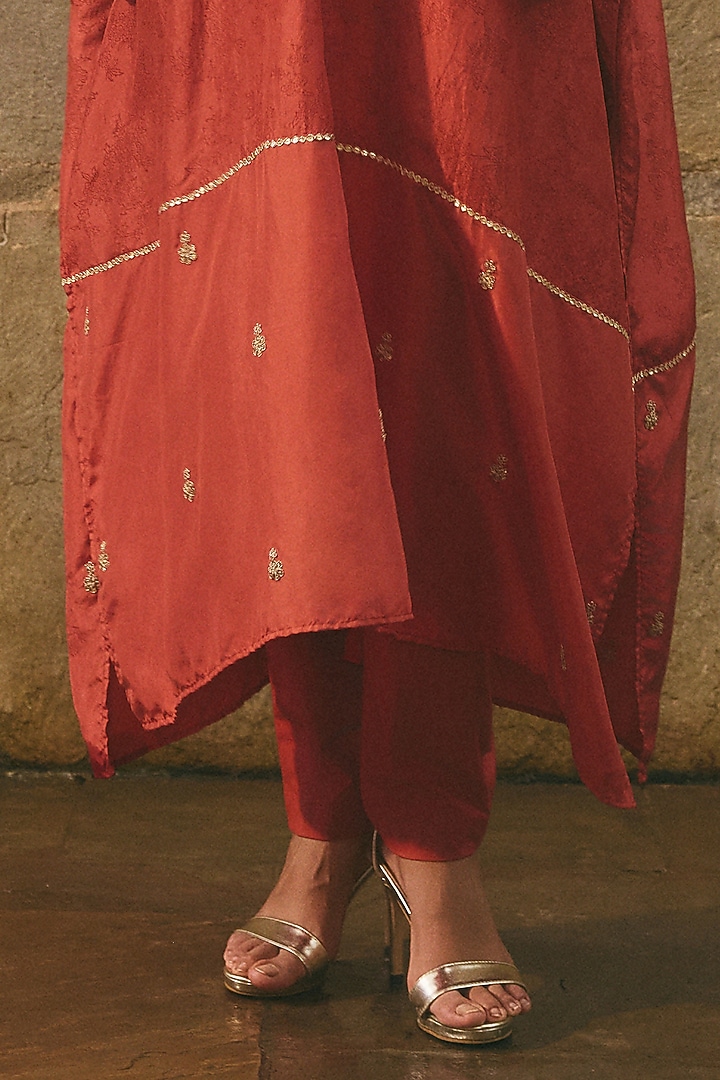 Rust Red Silk Dori Work Kaftan Set by Avacara at Pernia's Pop Up Shop