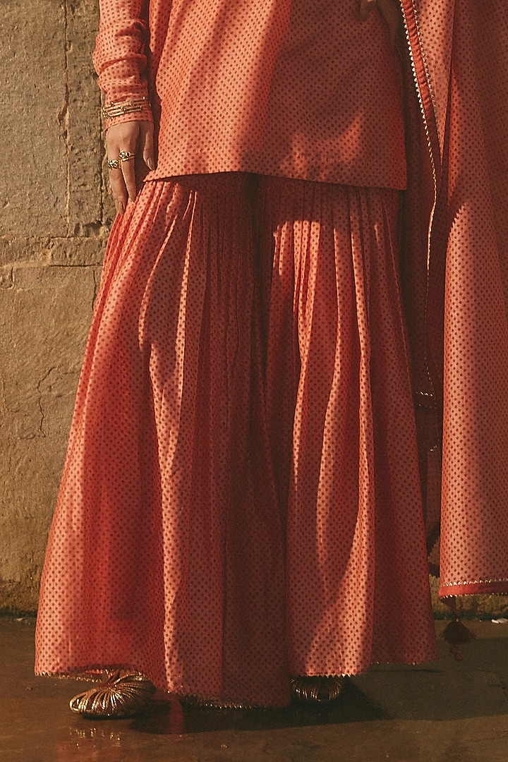 Pink Chanderi Embroidered Wedding Sharara Set by Avacara at Pernia's Pop Up Shop
