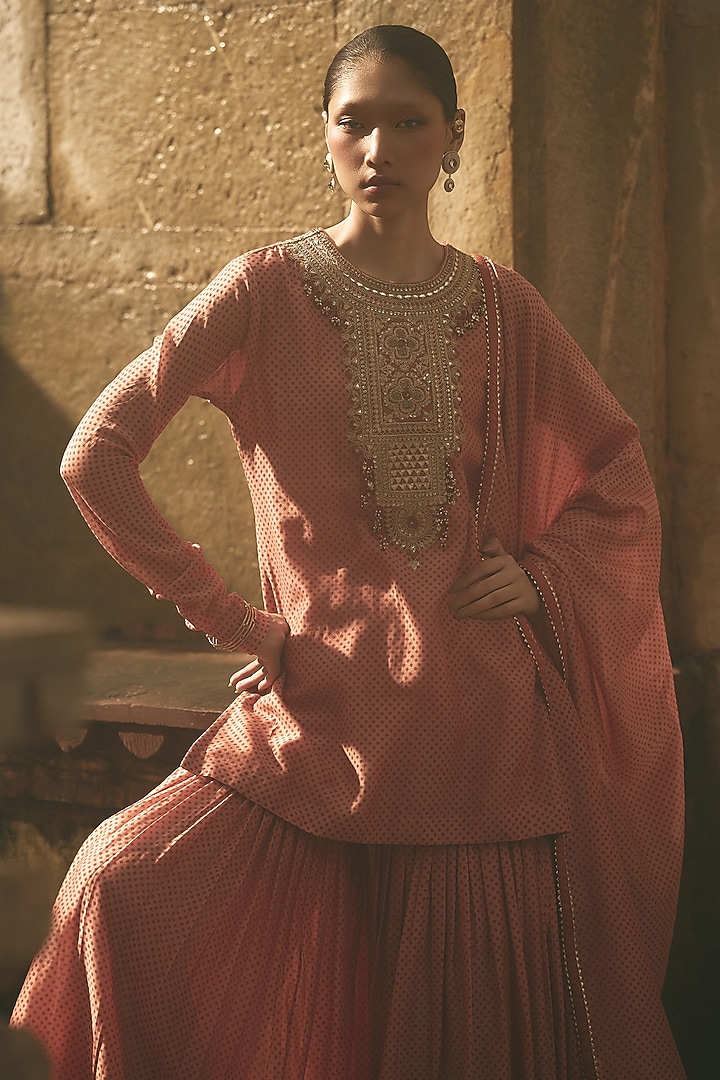 Pink Chanderi Embroidered Wedding Sharara Set by Avacara at Pernia's Pop Up Shop