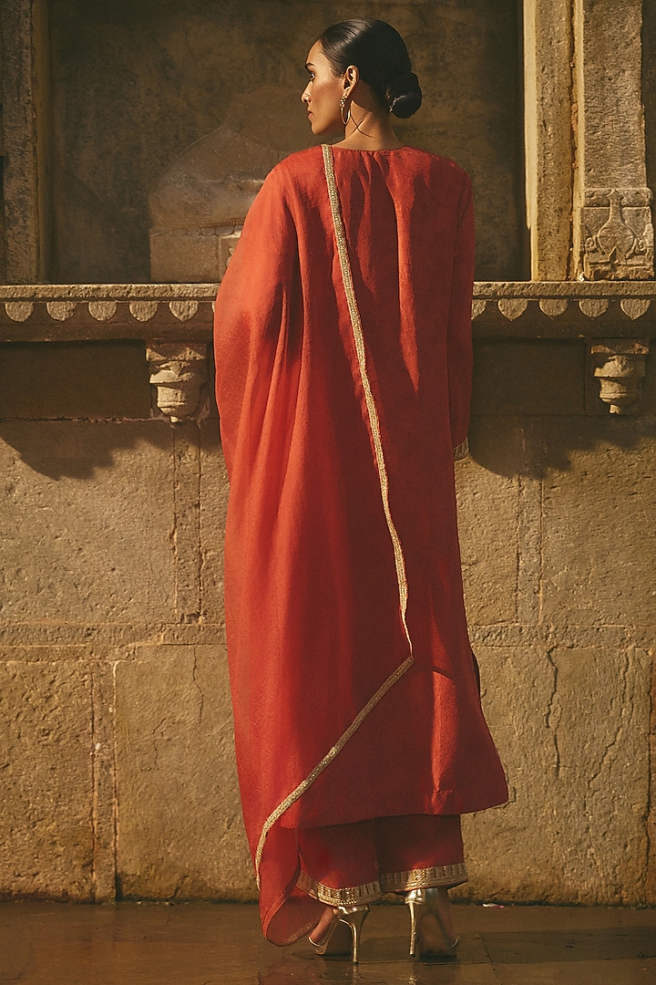 Rust Red Chanderi Dori Embroidered Kurta Set by Avacara at Pernia's Pop Up Shop