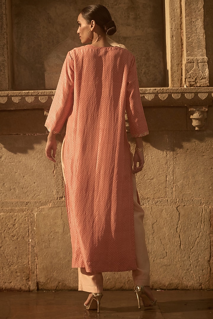 Pink Silk Dori & Gota Work Printed Kurta by Avacara at Pernia's Pop Up Shop