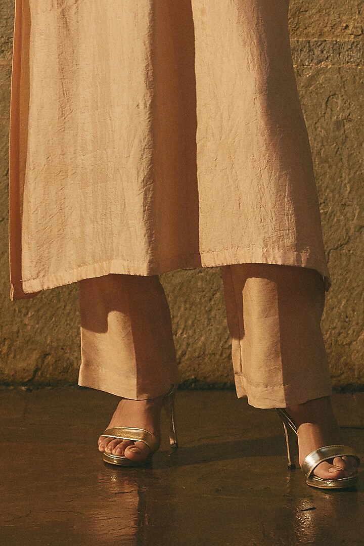 Beige Silk Resham Latkan Printed Kurta Set by Avacara at Pernia's Pop Up Shop