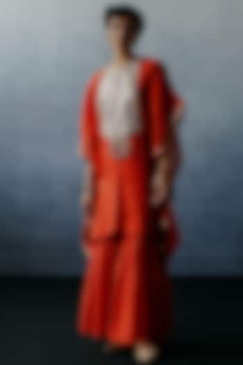Red Kora Chanderi Party Wear Sharara Set by Avacara at Pernia's Pop Up Shop