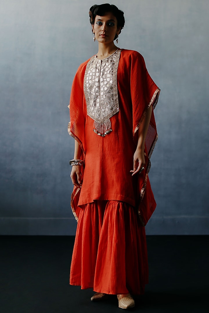 Red Kora Chanderi Party Wear Sharara Set by Avacara at Pernia's Pop Up Shop