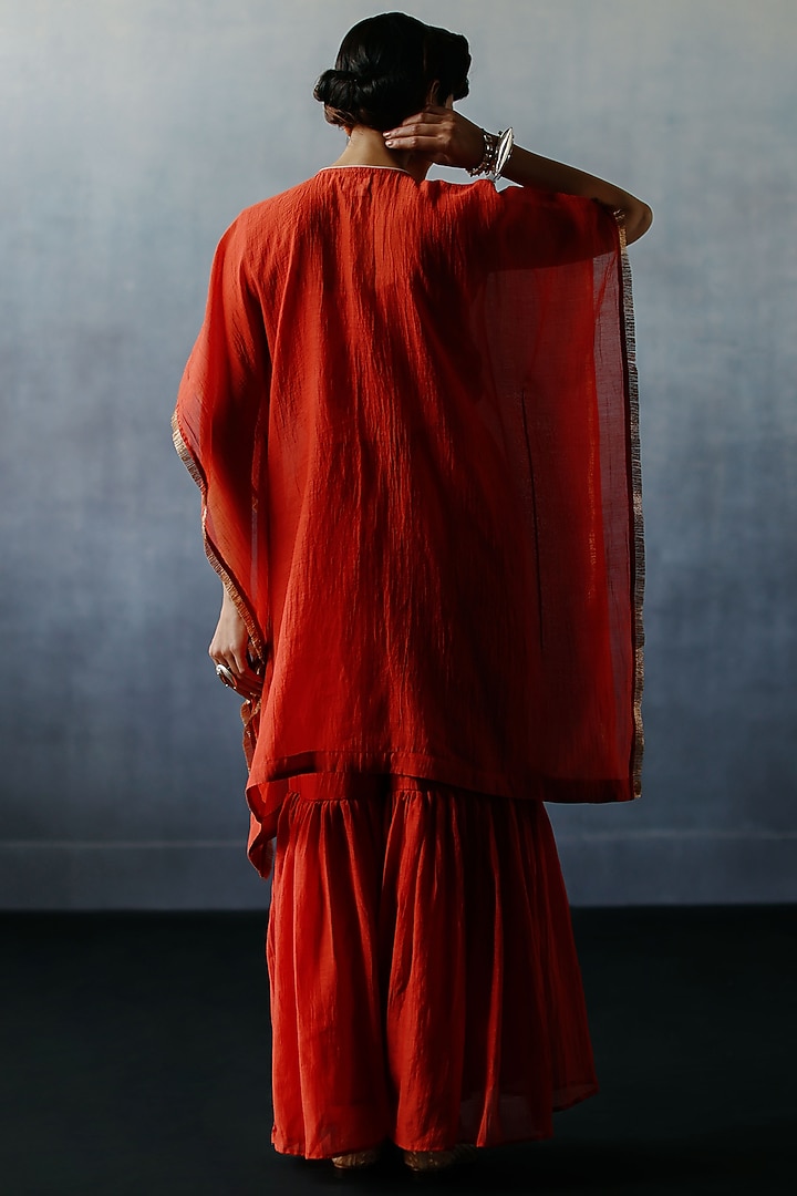 Red Kora Chanderi Party Wear Sharara Set by Avacara at Pernia's Pop Up Shop