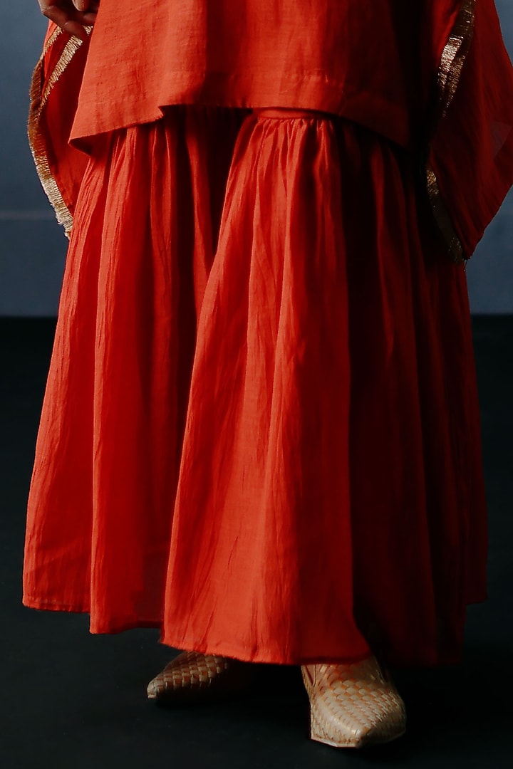 Red Kora Chanderi Party Wear Sharara Set by Avacara at Pernia's Pop Up Shop