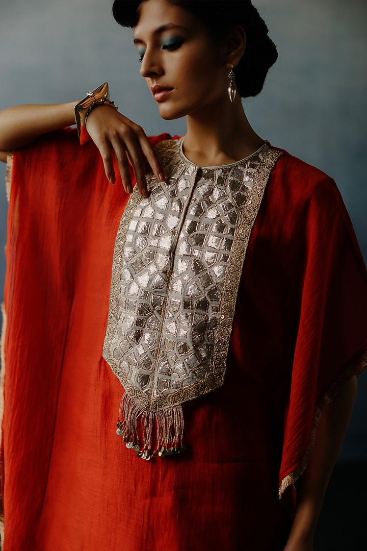 Red Kora Chanderi Party Wear Sharara Set by Avacara at Pernia's Pop Up Shop