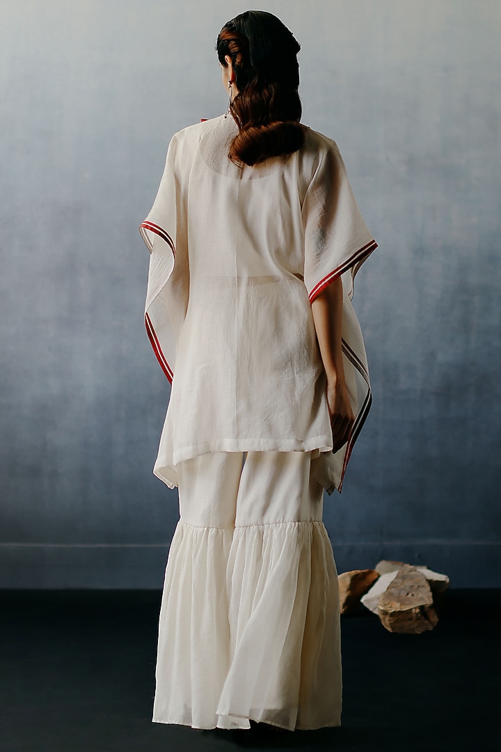 White Kora Chanderi Patchwork Kaftan Set by Avacara at Pernia's Pop Up Shop