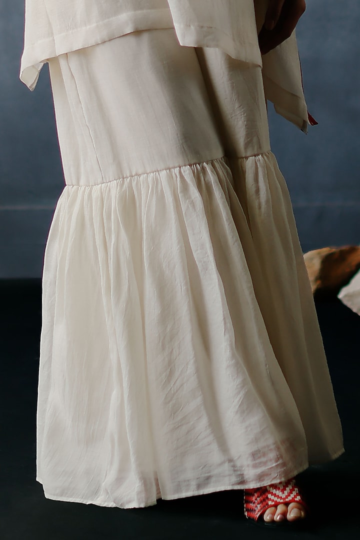 White Kora Chanderi Patchwork Kaftan Set by Avacara at Pernia's Pop Up Shop