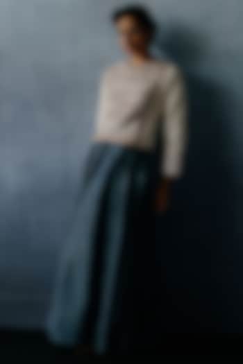 Blue Handloom Cotton Matka Silk Handblock Printed Skirt Set by Avacara at Pernia's Pop Up Shop