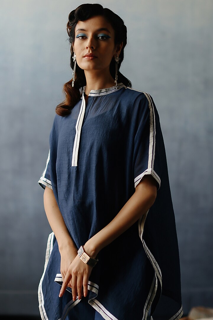 Blue Chanderi Mirror & Patchwork Co-Ord Set by Avacara at Pernia's Pop Up Shop