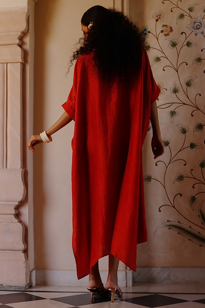 Orange Mulberry Silk Gota Work Kaftan Set by Avacara at Pernia's Pop Up Shop