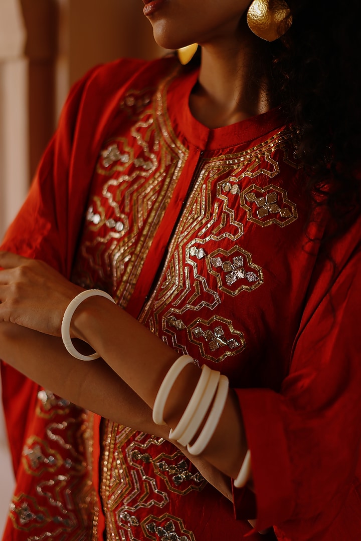 Orange Mulberry Silk Gota Work Kaftan Set by Avacara at Pernia's Pop Up Shop