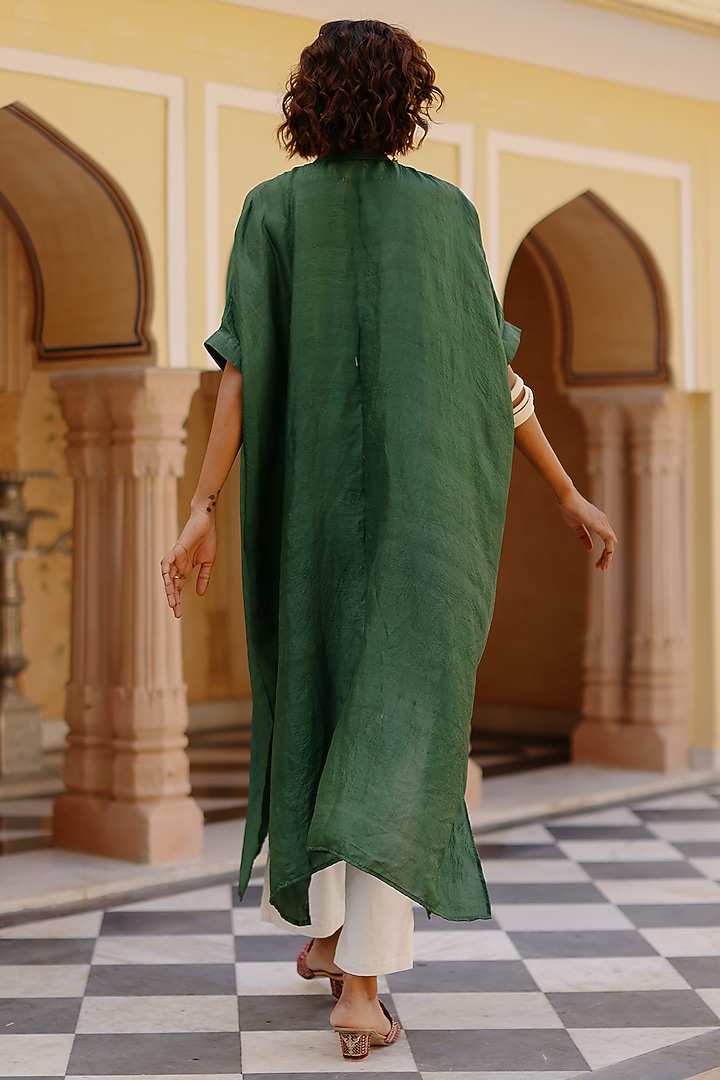 Green Pure Mulberry Silk Gota Work Kaftan Set by Avacara at Pernia's Pop Up Shop
