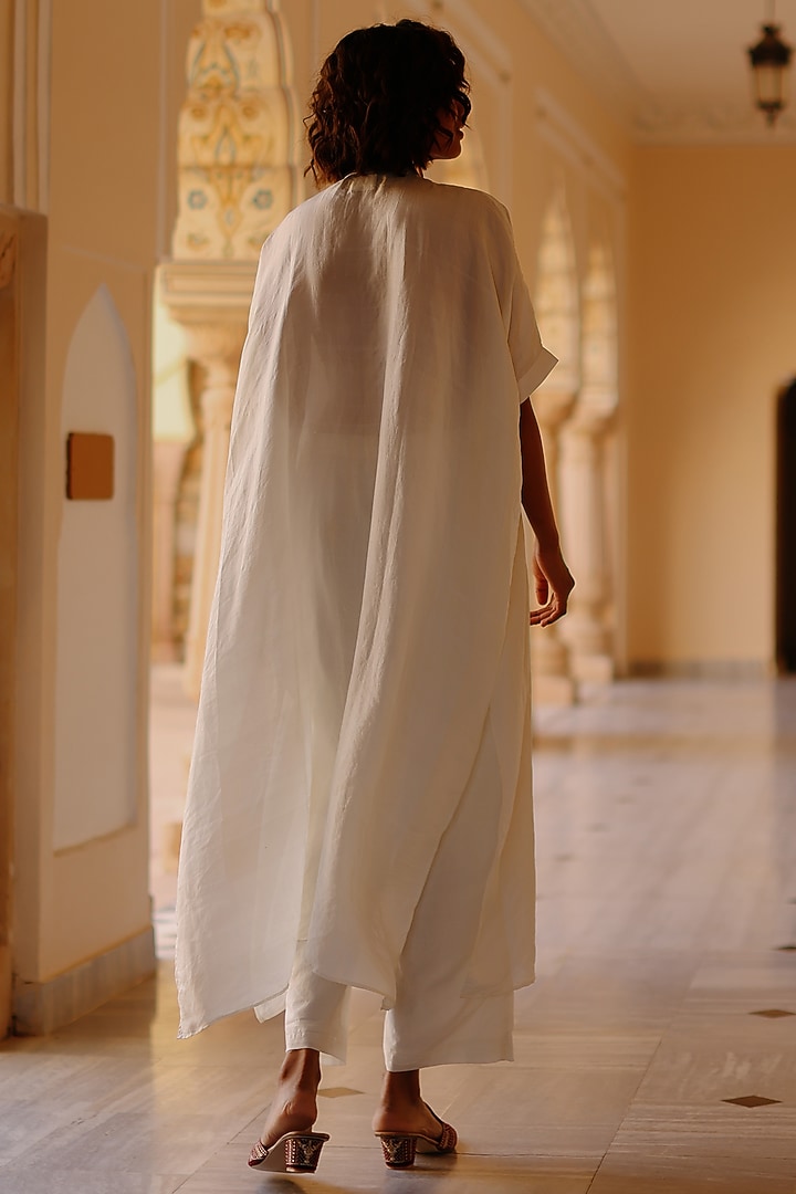 White Pure Mulberry Silk Gota Work Kaftan Set by Avacara at Pernia's Pop Up Shop