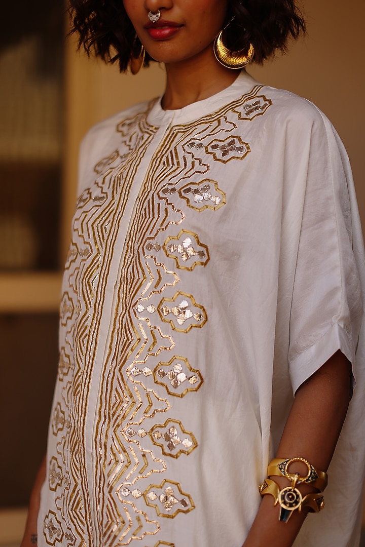 White Pure Mulberry Silk Gota Work Kaftan Set by Avacara at Pernia's Pop Up Shop