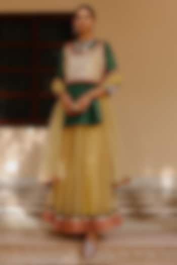 Yellow Net Skirt Set by Avacara