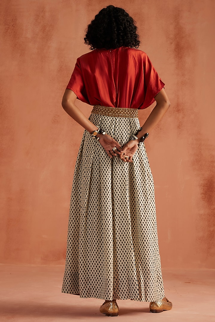 Red & White Pure Silk Hand Block Printed Flared Cocktail Dress by Avacara at Pernia's Pop Up Shop