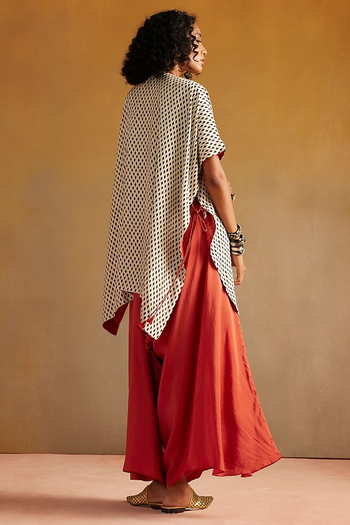 White & Black Cotton Silk Satin Hand Block Printed Kaftan Set by Avacara at Pernia's Pop Up Shop