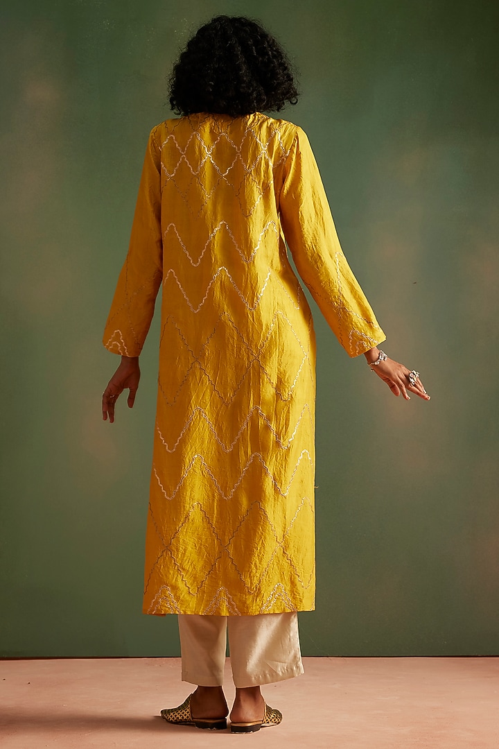 Yellow Silk Gota Embroidered Kurta Set by Avacara at Pernia's Pop Up Shop