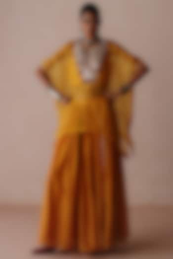Yellow Organza Gota Work Cape Set by Avacara at Pernia's Pop Up Shop