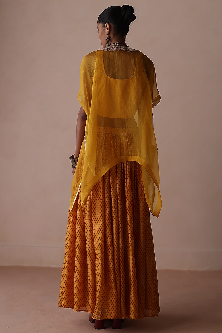 Yellow Organza Gota Work Cape Set by Avacara at Pernia's Pop Up Shop