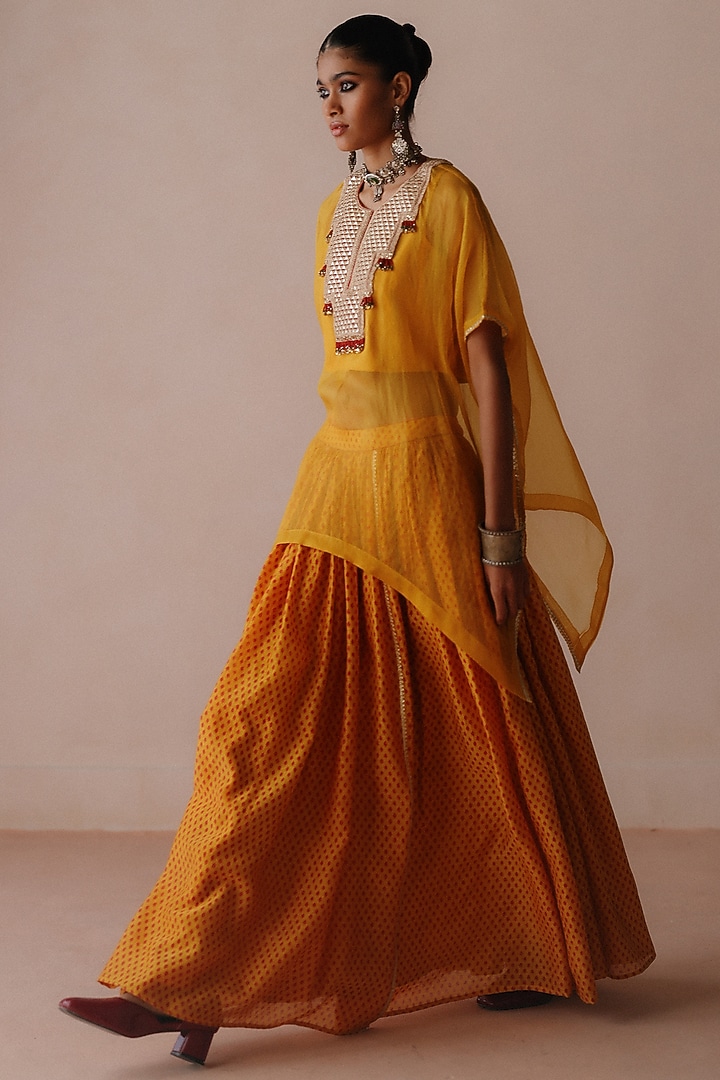 Yellow Organza Gota Work Cape Set by Avacara at Pernia's Pop Up Shop